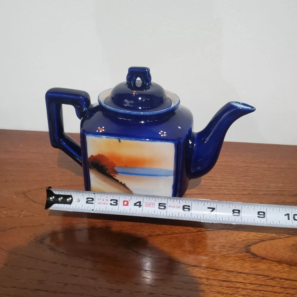 Vintage Hand Painted landscape‎ windmill sunset sunrise, Teapot, MCM, Japan